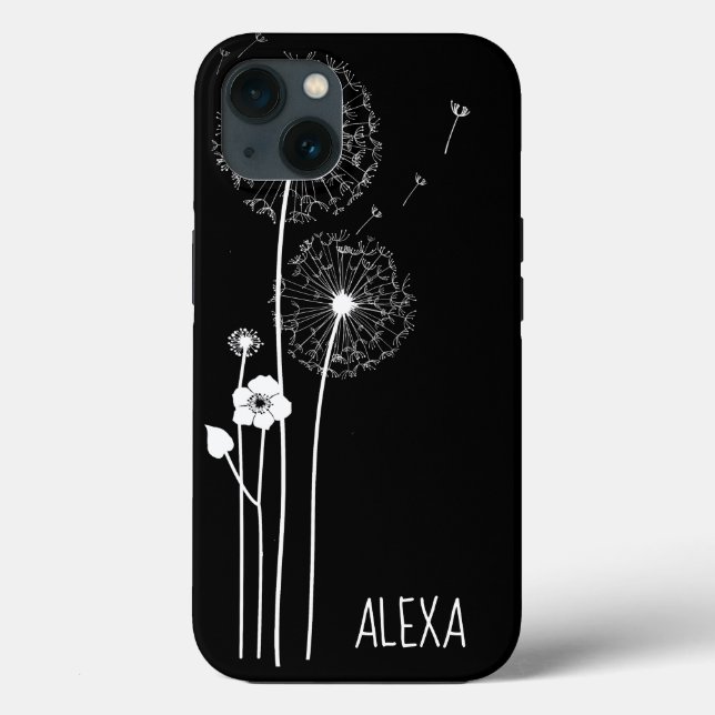 White Dandelion Bouquet on Black Case-Mate iPhone Case (Back)