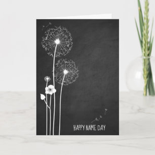 White dandelion bouquet on chalkboard Name Day Card