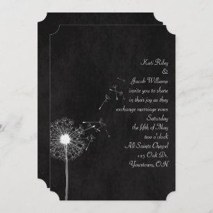 White Dandelion on Black Invitation