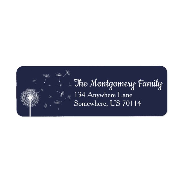 White Dandelion Wildflower & Navy Family Label (Front)