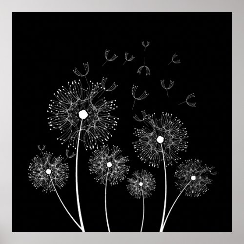 White Dandelions Line Art  Poster