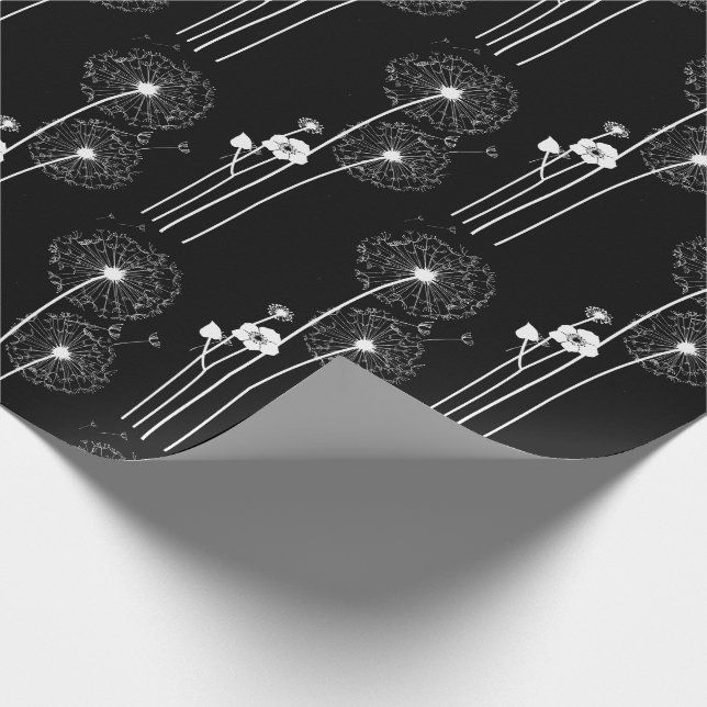 White Dandelions on Black Wrapping Paper (Corner)