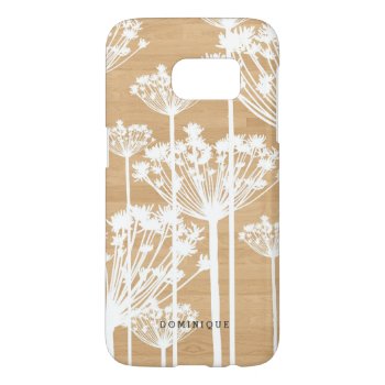 White Dandelions On Faux Wood Personalized Samsung Galaxy S7 Case by KeikoPrints at Zazzle