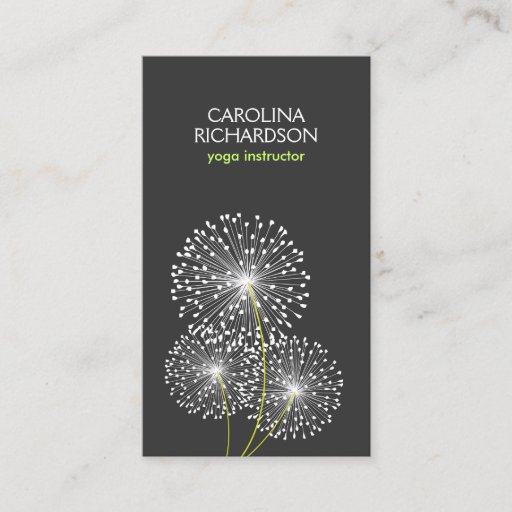 Customizable WHITE DANDELIONS YOGA TEACHER, YOGA INSTRUCTOR BUSINESS CARD TEMPLATE