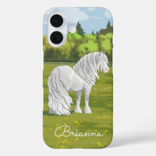 White Dapple Gray Gypsy Vanner Draft Horse iPhone 16 Case