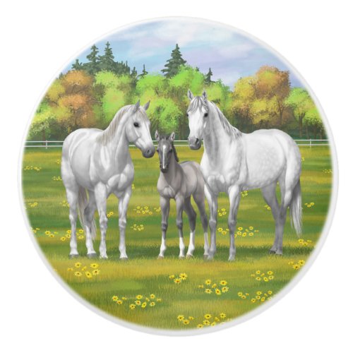 White Dapple Gray Quarter Horses In Summer Ceramic Knob