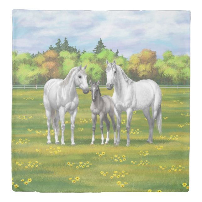 White Dapple Gray Quarter Horses In Summer Duvet Cover (Front)