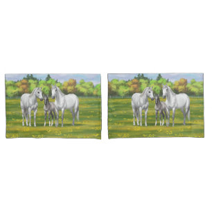 White Dapple Gray Quarter Horses In Summer Pillow Case
