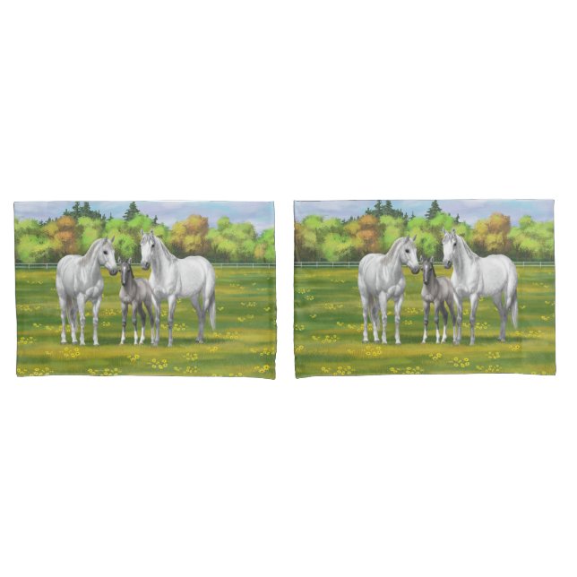 White Dapple Gray Quarter Horses In Summer Pillow Case (Front-Set)