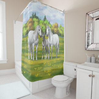 White Dapple Gray Quarter Horses In Summer Shower Curtain