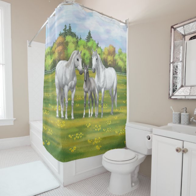 White Dapple Gray Quarter Horses In Summer Shower Curtain (In Situ)