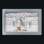 White Dapple Gray Quarter Horses On A Farm In Snow Belt Buckle<br><div class="desc">White Dapple Gray Quarter Horses On A Farm In Snow</div>