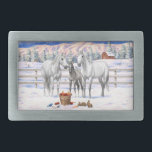 White Dapple Gray Quarter Horses On A Farm In Snow Belt Buckle<br><div class="desc">White Dapple Gray Quarter Horses On A Farm In Snow</div>