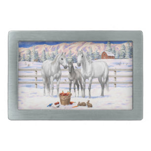 White Dapple Gray Quarter Horses On A Farm In Snow Belt Buckle