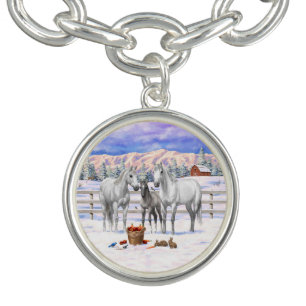 White Dapple Gray Quarter Horses On A Farm In Snow Bracelet