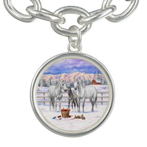 White Dapple Gray Quarter Horses On A Farm In Snow Bracelet