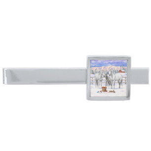 White Dapple Gray Quarter Horses On A Farm In Snow Silver Finish Tie Bar