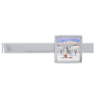 White Dapple Gray Quarter Horses On A Farm In Snow Silver Finish Tie Bar