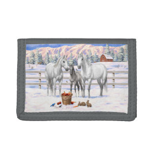 White Dapple Gray Quarter Horses On A Farm In Snow Tri-fold Wallet