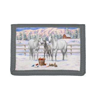 White Dapple Gray Quarter Horses On A Farm In Snow Tri-fold Wallet