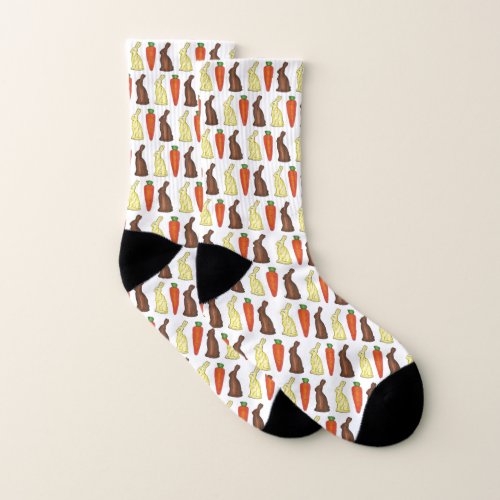 White Dark Chocolate Bunny Rabbit Carrot Easter Socks