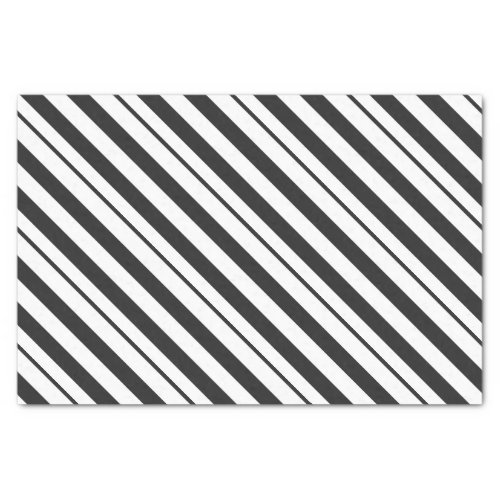 White  Dark Gray Candy Cane Diagonal Stripes Tissue Paper