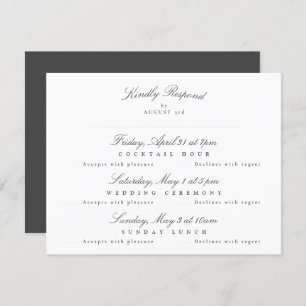 White Dark Gray Elegant Calligraphy multi-event RSVP Card