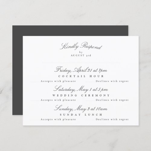 White Dark Gray Elegant Calligraphy multi_event RSVP Card
