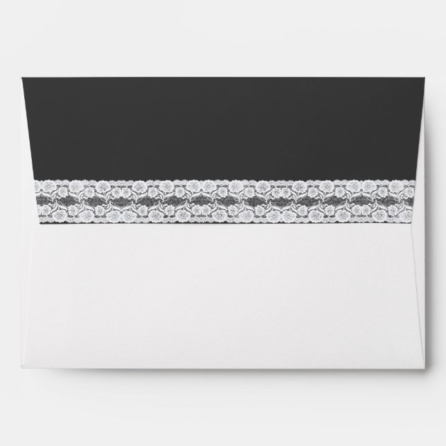 White & Dark Gray Lined Wedding Envelope (Back (Top Flap))