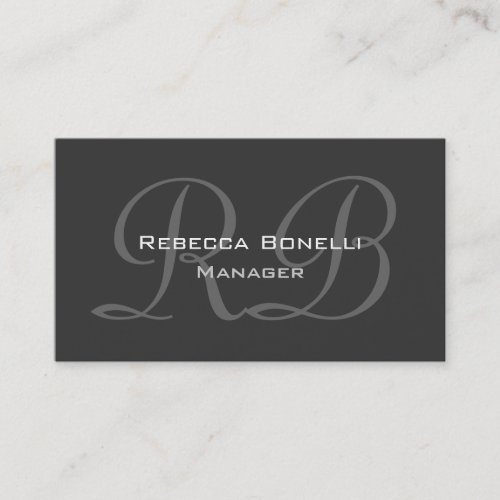 White Dark Gray Script Monogram Business Card