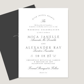 White Dark Gray Vintage Calligraphy Formal Wedding Invitation