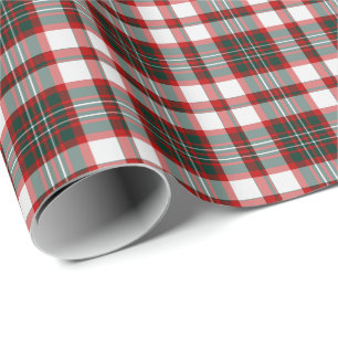 White, Dark Green, and Red Christmas Plaid Pattern Wrapping Paper