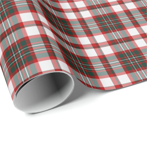 White Dark Green and Red Christmas Plaid Pattern Wrapping Paper