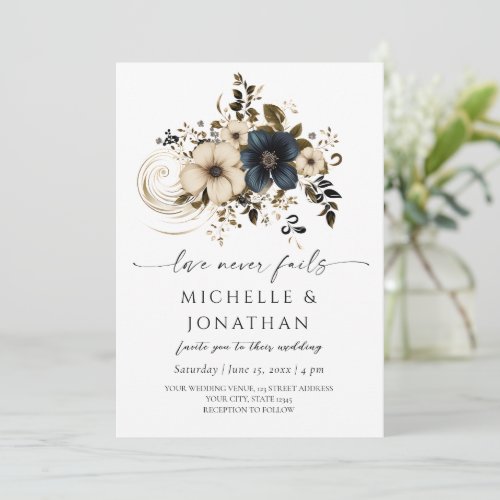 White Dark Grey Floral Bible Christian Wedding Invitation