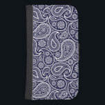 White & Dark Navy Blue Vintage Paisley Pattern Galaxy S4 Wallet Case<br><div class="desc">Elegant white paisley pattern over dark navy blue background color you can change.</div>