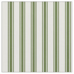 [ Thumbnail: White & Dark Olive Green Colored Lined Pattern Fabric ]