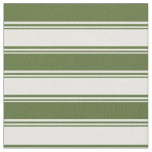 [ Thumbnail: White & Dark Olive Green Colored Stripes Fabric ]