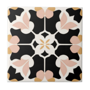 White, dark-purple, white, pink and yellow floral ceramic tile