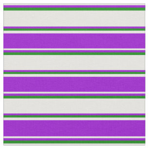 White, Dark Violet & Green Stripes/Lines Pattern Fabric
