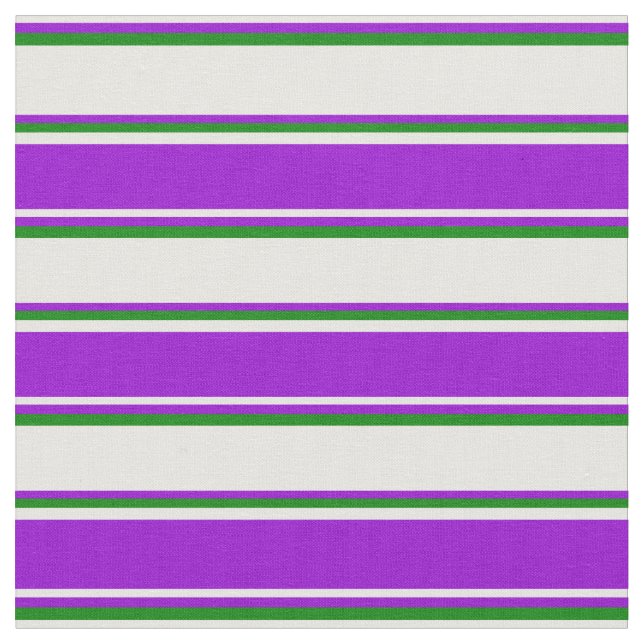 White, Dark Violet & Green Stripes/Lines Pattern Fabric (Close Up)