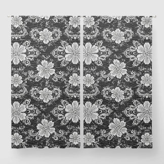 White Decorative Flower Lace Pattern On Black Blackout Curtains