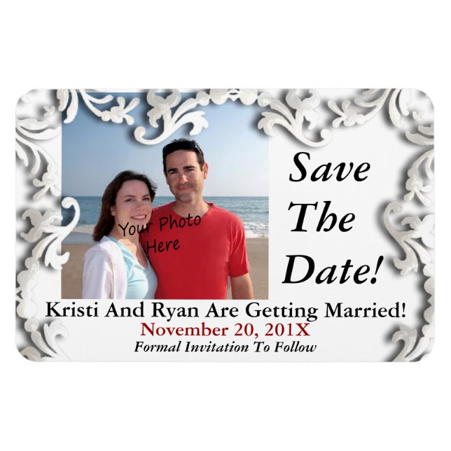 White Decorative Save The Date Or... Photo Magnets (Horizontal)