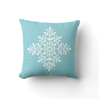 White Decorative Snowflake Silhouette On Blue Throw Pillow