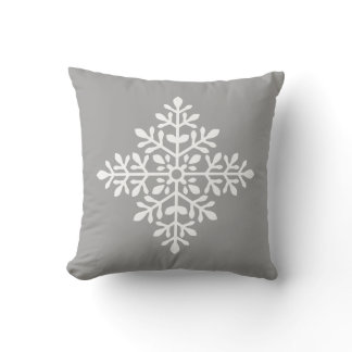 White Decorative Snowflake Silhouette On Gray Throw Pillow