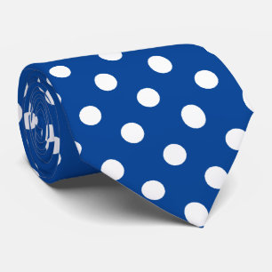 White Deep Blue Polka Dots Pattern Neck Tie