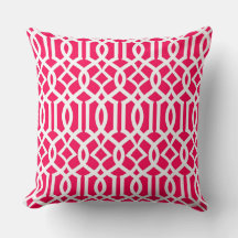 White Deep Pink Morrocan Trellis Decor Pillow