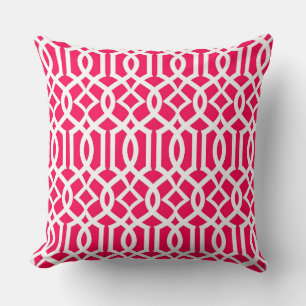 White Deep Pink Morrocan Trellis Decor Pillow