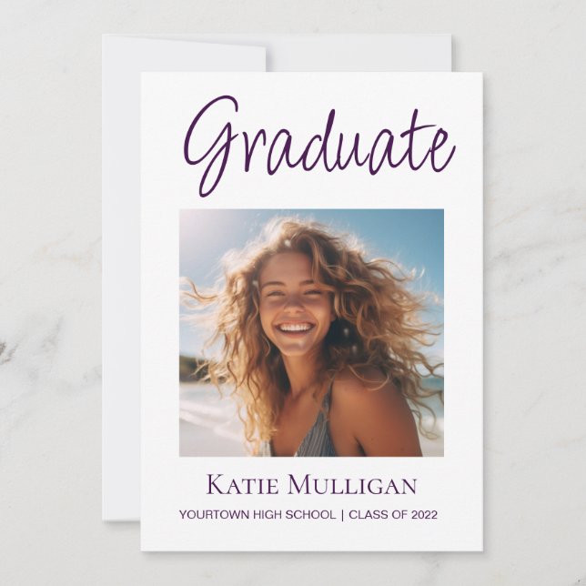 White Deep Purple Graduation Announcement Photo  (Front)