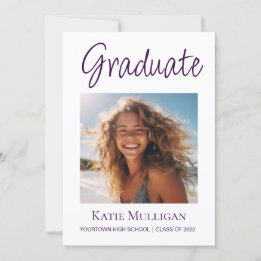 White Deep Purple Graduation Announcement Photo