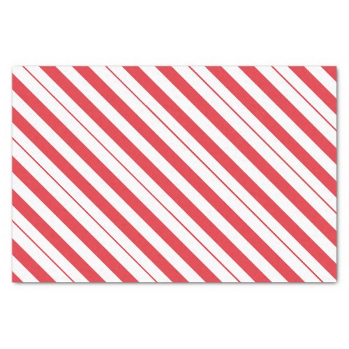 White  Deep Red Candy Cane Diagonal Stripes Tissue Paper